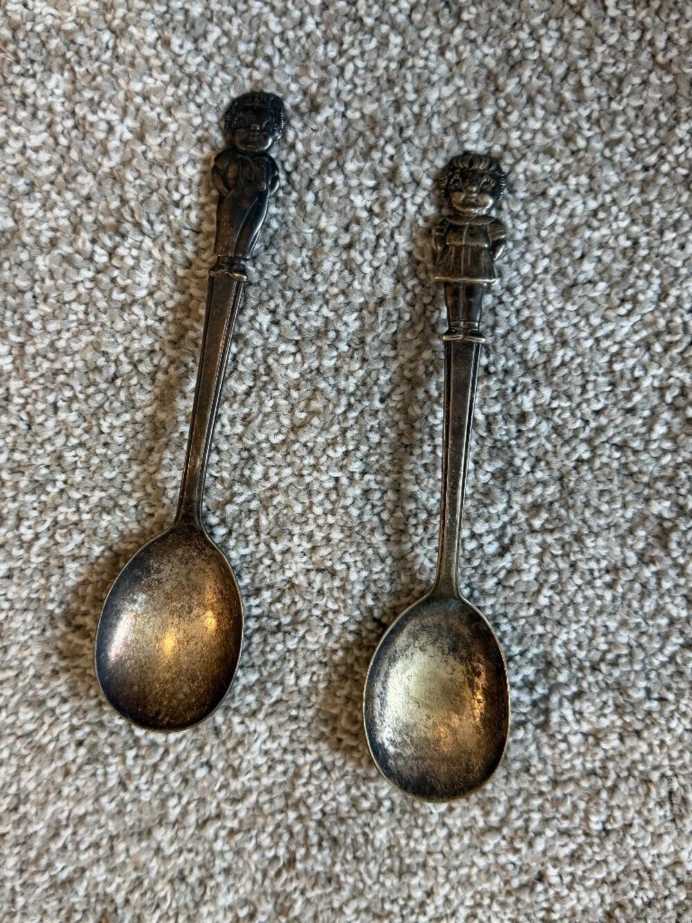 Vintage Silverplate Boy & Girl Figural Demitasse Spoons Set of 2 5" Novelty